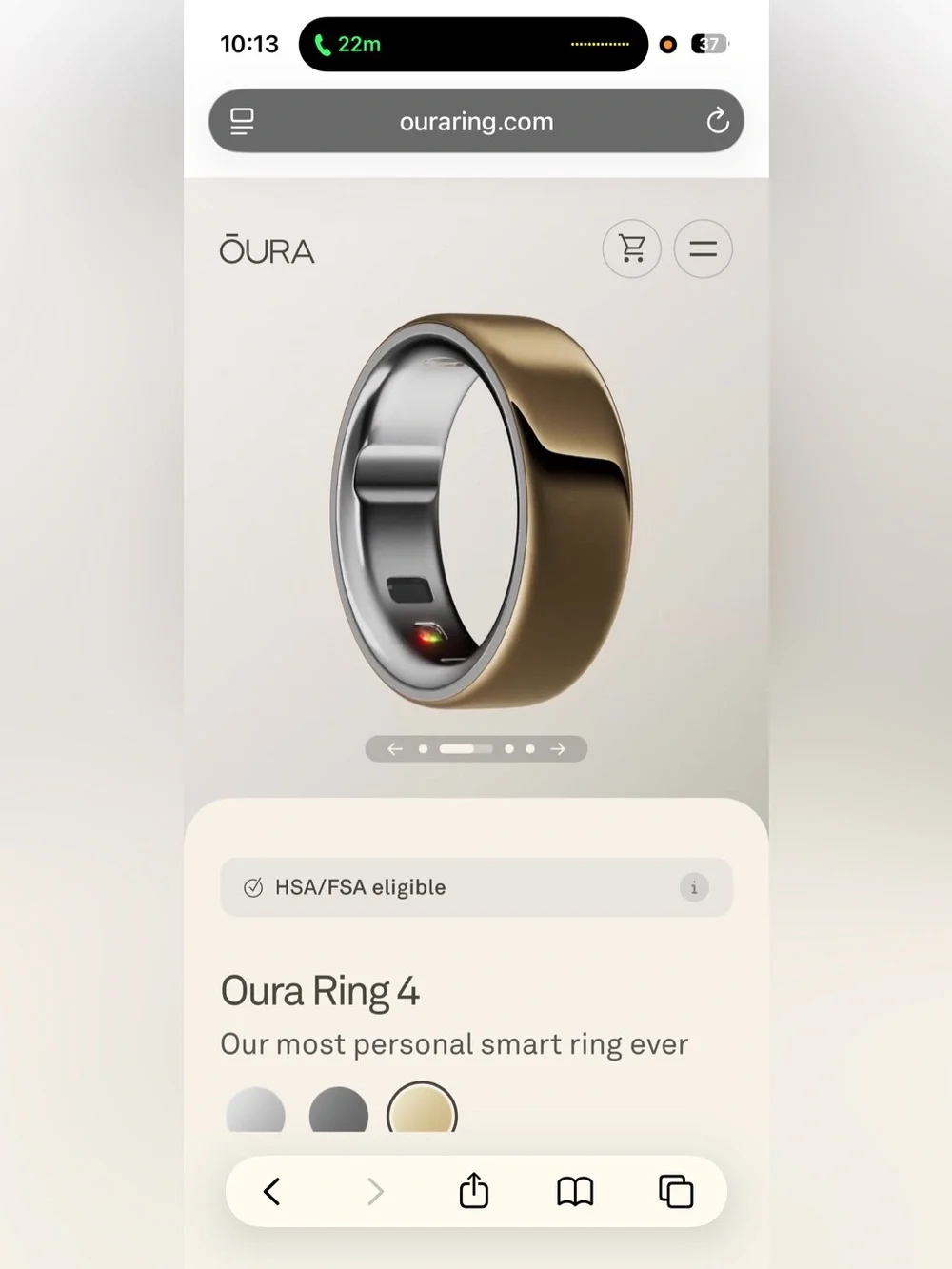 Oura Ring 4 with charger and box. Yellow gold, retail $499, size 8
